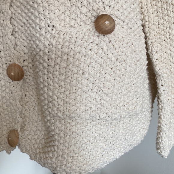 Pure Womens White Cotton Long Sleeve Handknit Button Up Cardigan Sweater L/XL - Picture 3 of 10